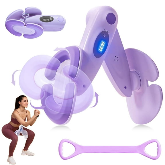 Rirool Hip Trainer Kegel Exerciser - Pelvic Floor & Thigh Toner with Counter Display, 180° Adjustable Silicone Pads for Postpartum Recovery, Home Workout & Body Shaping Puple