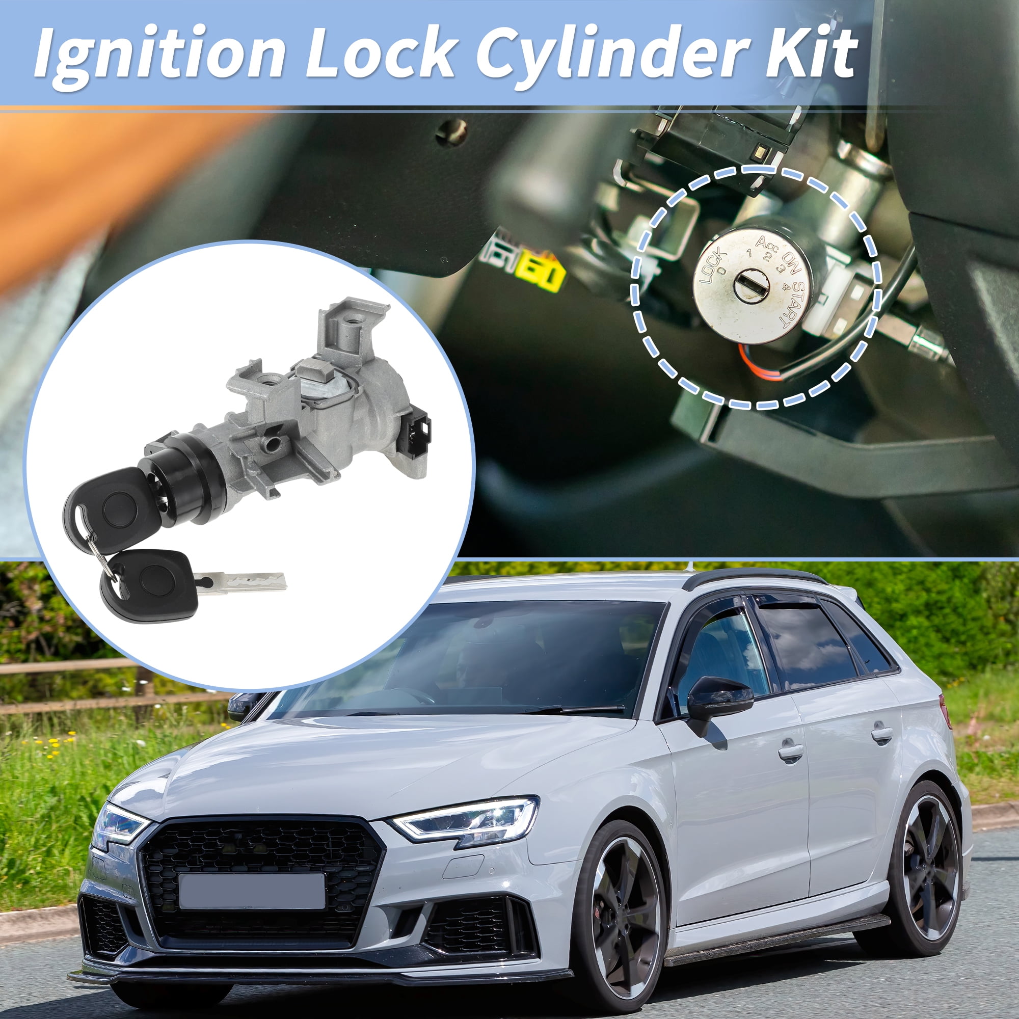 Unique Bargains No.1K0905851B/1K0905851 Ignition Lock Cylinder and Door Lock for Volkswagen Passat 2012-2019 for Audi A3 TT R8 Ignition Switch Cylinder W/ Remote Key
