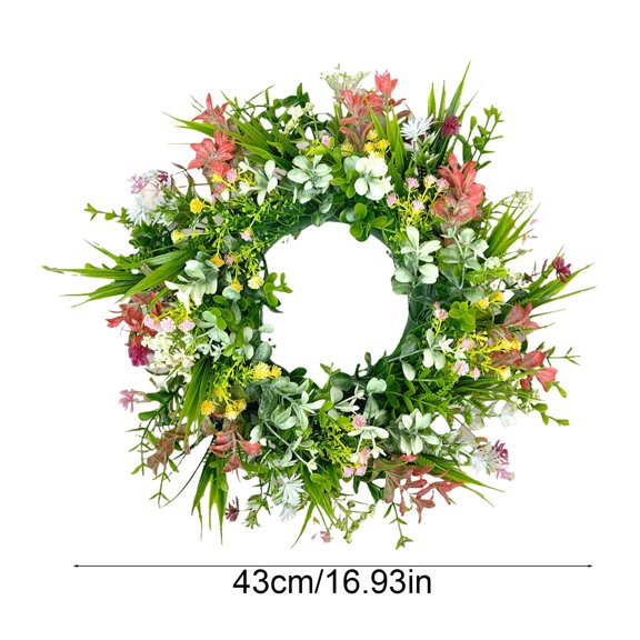Artificial Spring Flower Wreath, Colorful Decorative Wreath for Front Door and Wall, Indoor Outdoor Holiday and Wedding Decor(D)