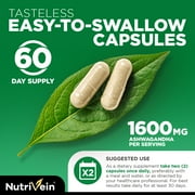 Nutrivein Organic Ashwagandha Capsules - 1600 Mg, Vegan - 120 Count