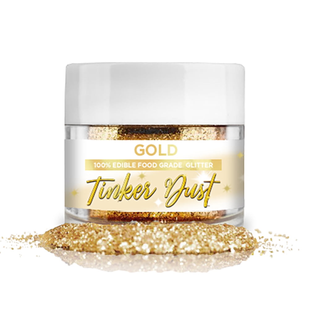 BAKELL Gold Edible Glitter, 5 Gram | TINKER DUST Edible Glitter | KOSHER Certified | 100% Edible Glitter | Cakes, Cupcakes, Cake Pops, Fondant, Drinks, Dessert Vegan Glitter