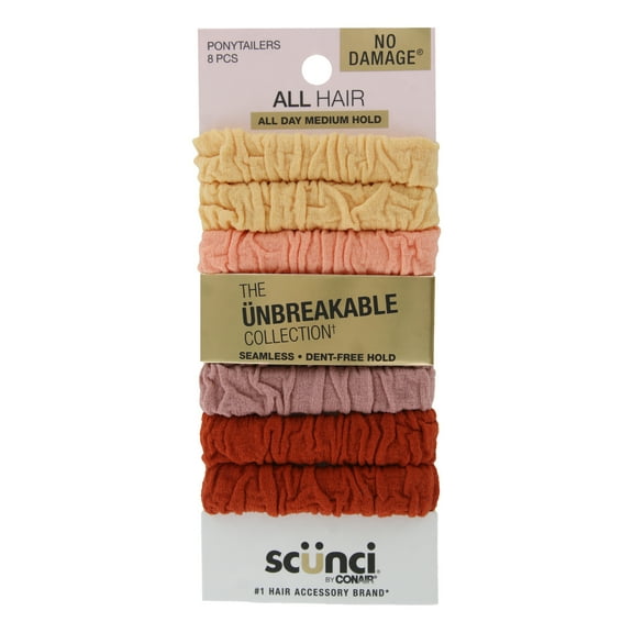Scunci Unbreakable All Hair Medium Hold Ponytailers, Assorted, 8-Count