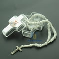 12 First Communion Wooden Rosary Favor White Bead Miniature Rosary in Cross Shape case, Five