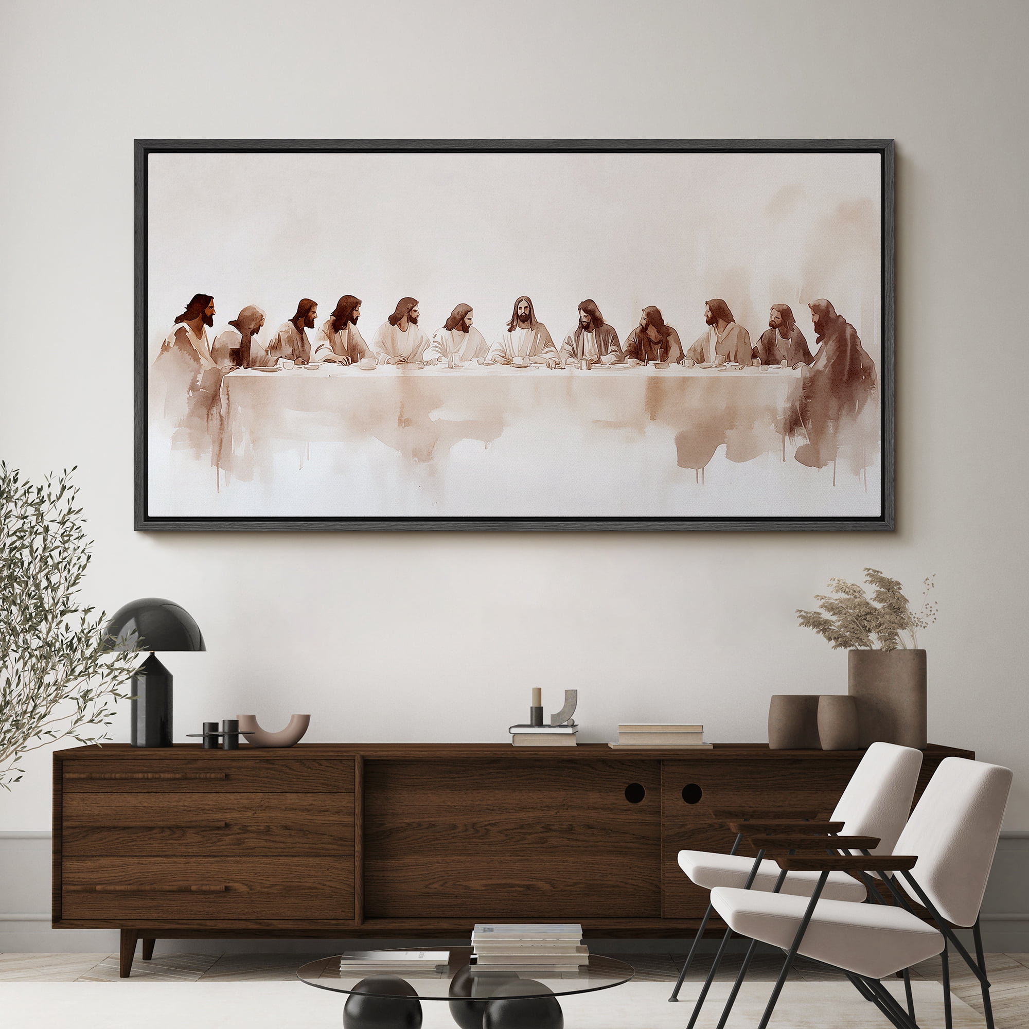 Large Framed Canvas Print The Last Supper Wall Art Decorative Ready to Hang Painting for Living room Bedroom - 60"x30" Black Frame