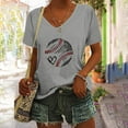 thumbnail image 2 of WZXFASHION T-shirt à Manches Courtes pour Femmes, Festival de Baseball, Couleur Unie, Imprimé Baseball, Col en V, Liquidation à 50 % de Rabais, 2 of 6