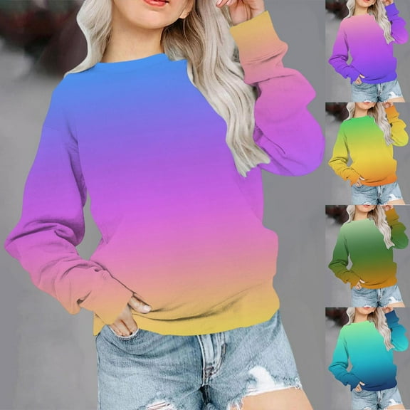 Hvobtty Toddler Sweatshirts, Toddler Fall Tops, Toddler Kids Girls Boys Fashion Gradient Long Sleeve Crewneck Sweatshirt Pullover Top Blue 1-2 Years