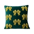 thumbnail image 5 of Velvet Christmas Pillow Cover with Bow, Green or Blue Color Option, Plush Holiday Decor for Sofa Bedroom Festive Atmosphere A, 5 of 6