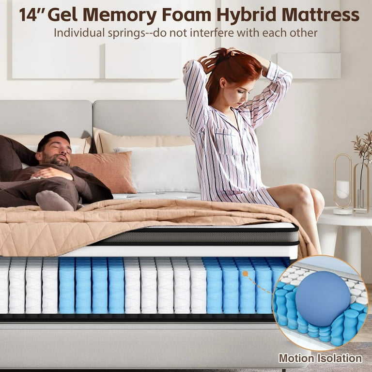 14 Inch Queen Hybrid Mattress - Memory Foam & Pocket Springs For Pressure Relief & Motion Isolation 1 thumbnail image
