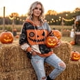 thumbnail image 5 of Trgacdwlo Halloween Fleece Hoodie Women Vintage Face Print Color Block Womens Pullover Sweaters Spooky Season Fall Winter Fuzzy Streetwear Women Sweatshirts, 5 of 8