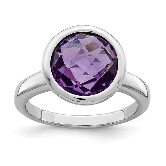 Auriga Fine Jewelry 925 Sterling Silver Rhodium Plated Amethyst Solitaire Ring Size 9 for Women