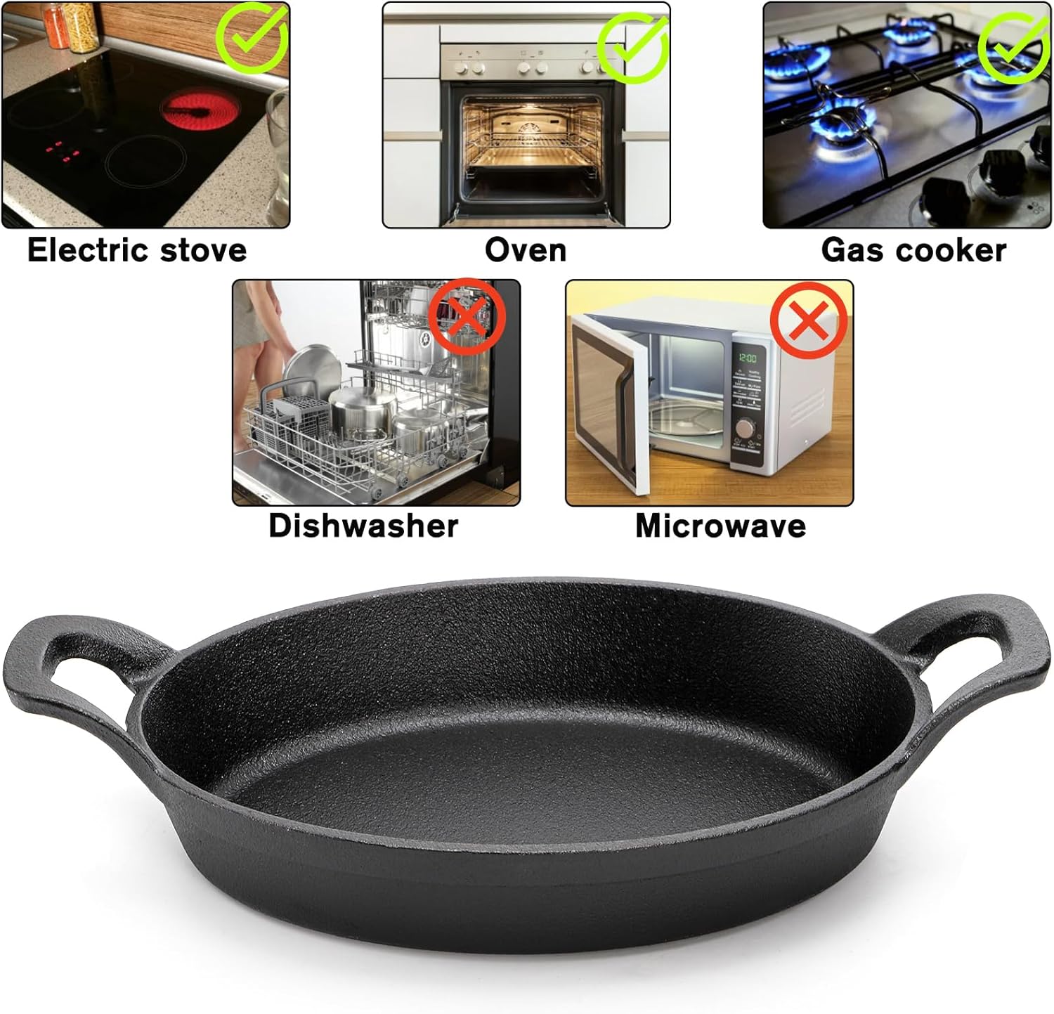 4 Pack Mini Cast Iron Fajita Skillet Set with Wooden Base, 8.5 Inch Sizzling Plate for Steak Pizza Baking