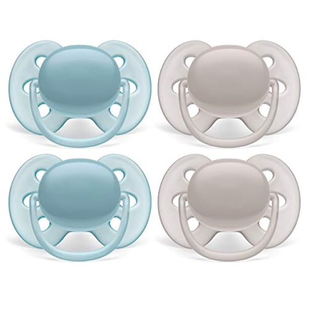 Chupete Ultra Soft de Philips AVENT, 6-18 Meses, Azul y Gris, Paquete de 4, SCF211/40