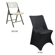 Your Chair Covers Stretch Fabric Solid Print Stretch Spandex Lifetime Folding Chair Slipcovers, Black