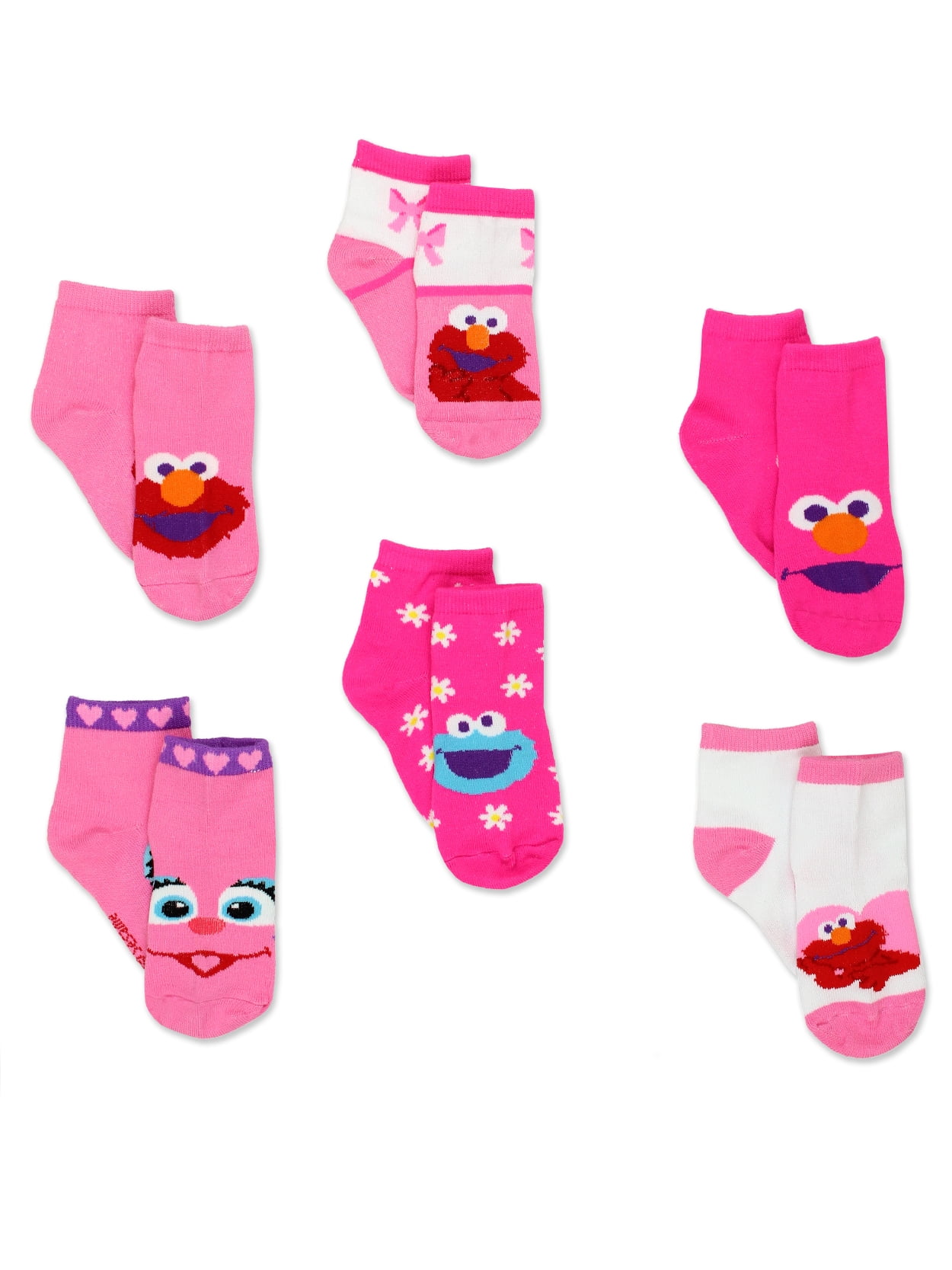 Sesame Street Elmo Abby Toddler Girls 6 pack Quarter Socks 