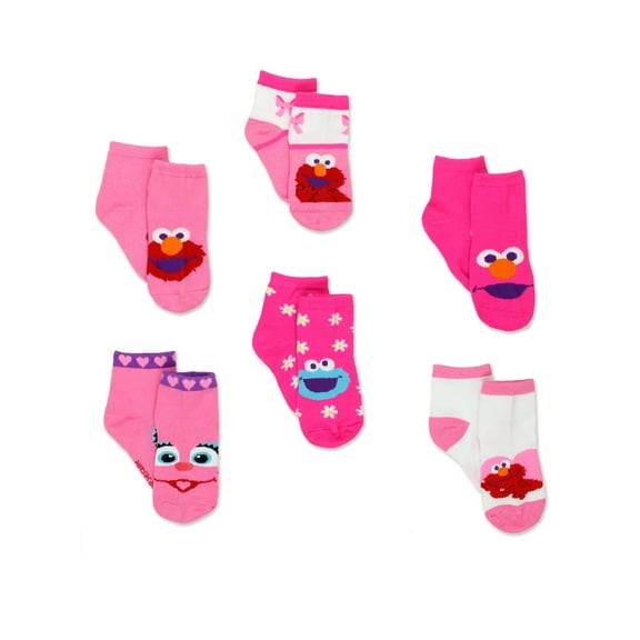 Sesame Street Elmo Abby Toddler Girls 6 pack Quarter Socks ( 12-24 Months)