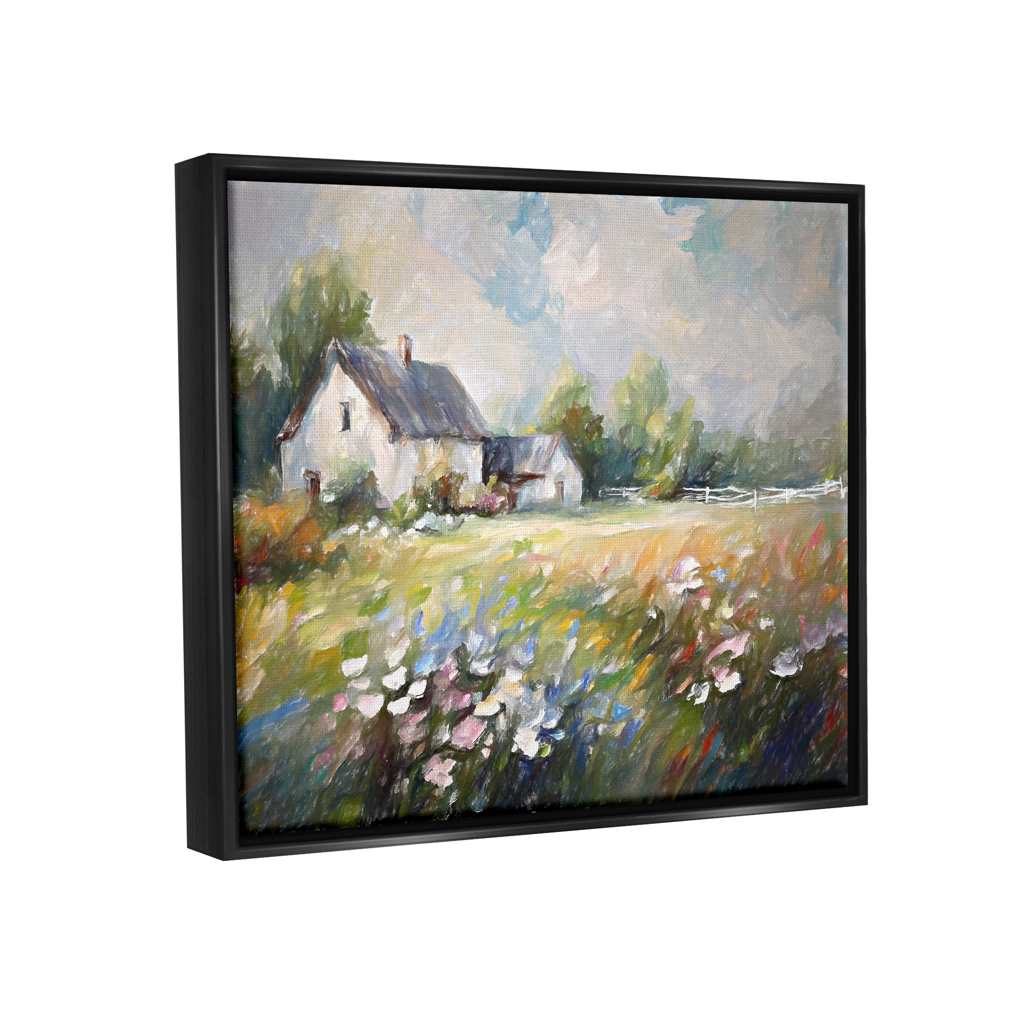 Stupell Industries Windblown Flowers Farmhouse Landscape Painting Black Floater Framed Canvas Art Print Wall Art, 31 x 25
