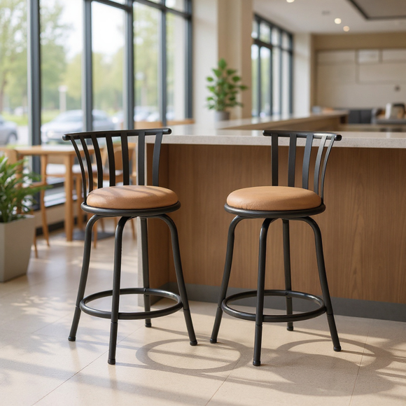 Homy Casa Set of 2 Adjustable Counter Height Stools with Faux Suede Seat and Hollow Back Design