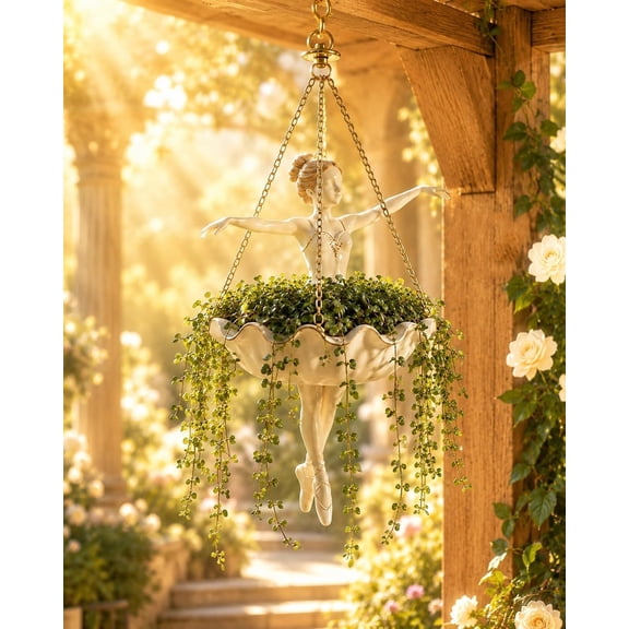 Ballet Dancer Hanging Planter, Decorative Ballerina Plant Holder for Succulents Small Flowers Indoor Outdoor Garden Balcony Decor