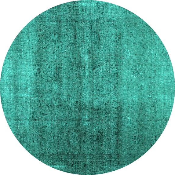 Ahgly Company Machine Washable Indoor Round Abstract Turquoise Blue Contemporary Area Rugs, 7' Round