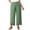Green, variant on Women's Cotton Linen Cropped Pants Elastic Waist Wide Leg Trousers with Slit Hem & Button Detail for Summer Casual Wear