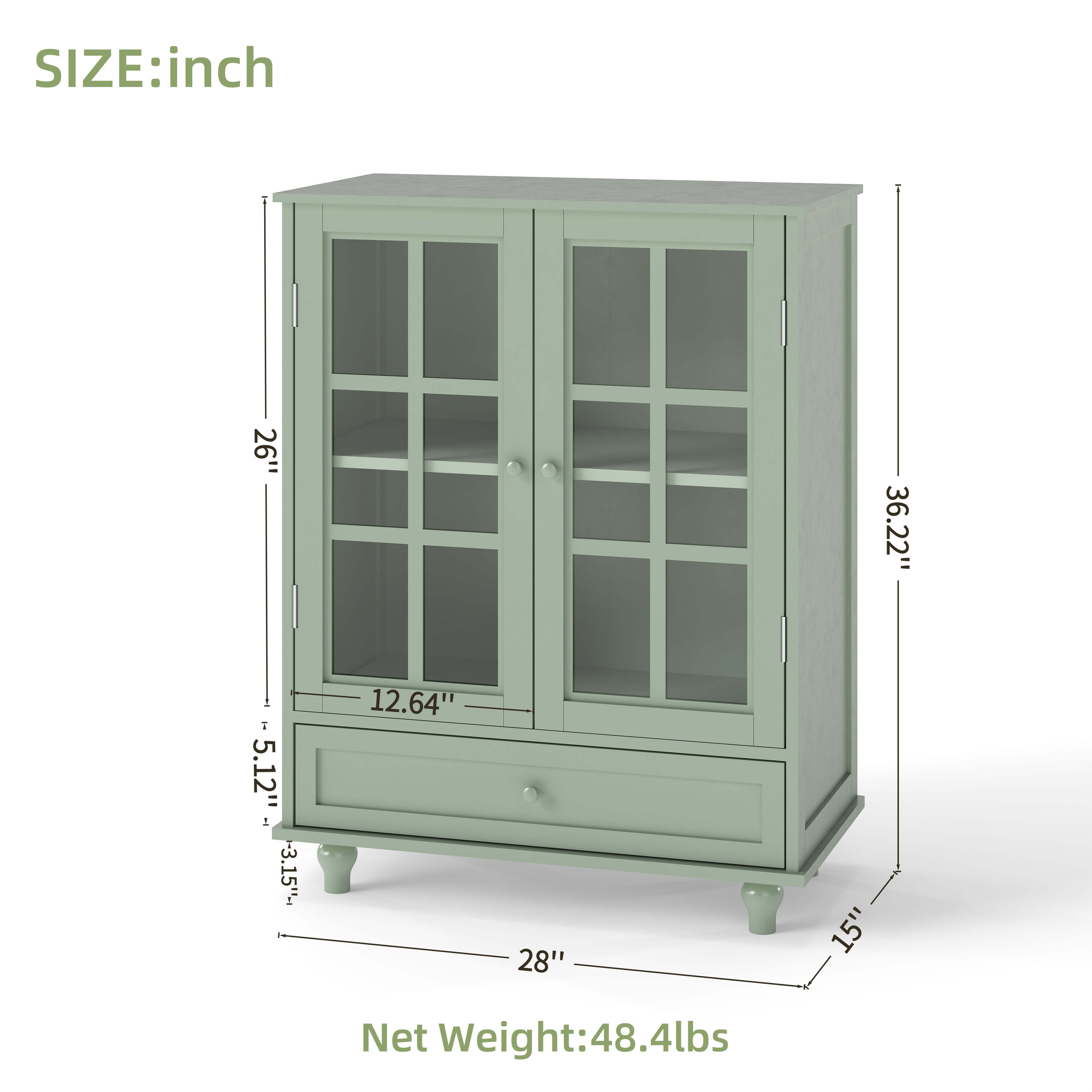 TrumanPick Sideboard Buffet Cabinet with Glass Doors & Drawer - 36" Kitchen Pantry Storage Cabinet for Dining Room, Living Room Coffee Bar, Green