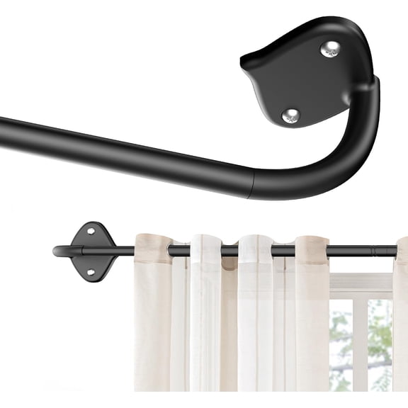 Wrap Around Curtain Rods, Blackout Curtain Rod 28-48 Inch Black | 5/8 Inch Adjustable Curtain Rod for Windows, Room Darkening Curtain Rod, Return Curved Design for Bedroom Living Room