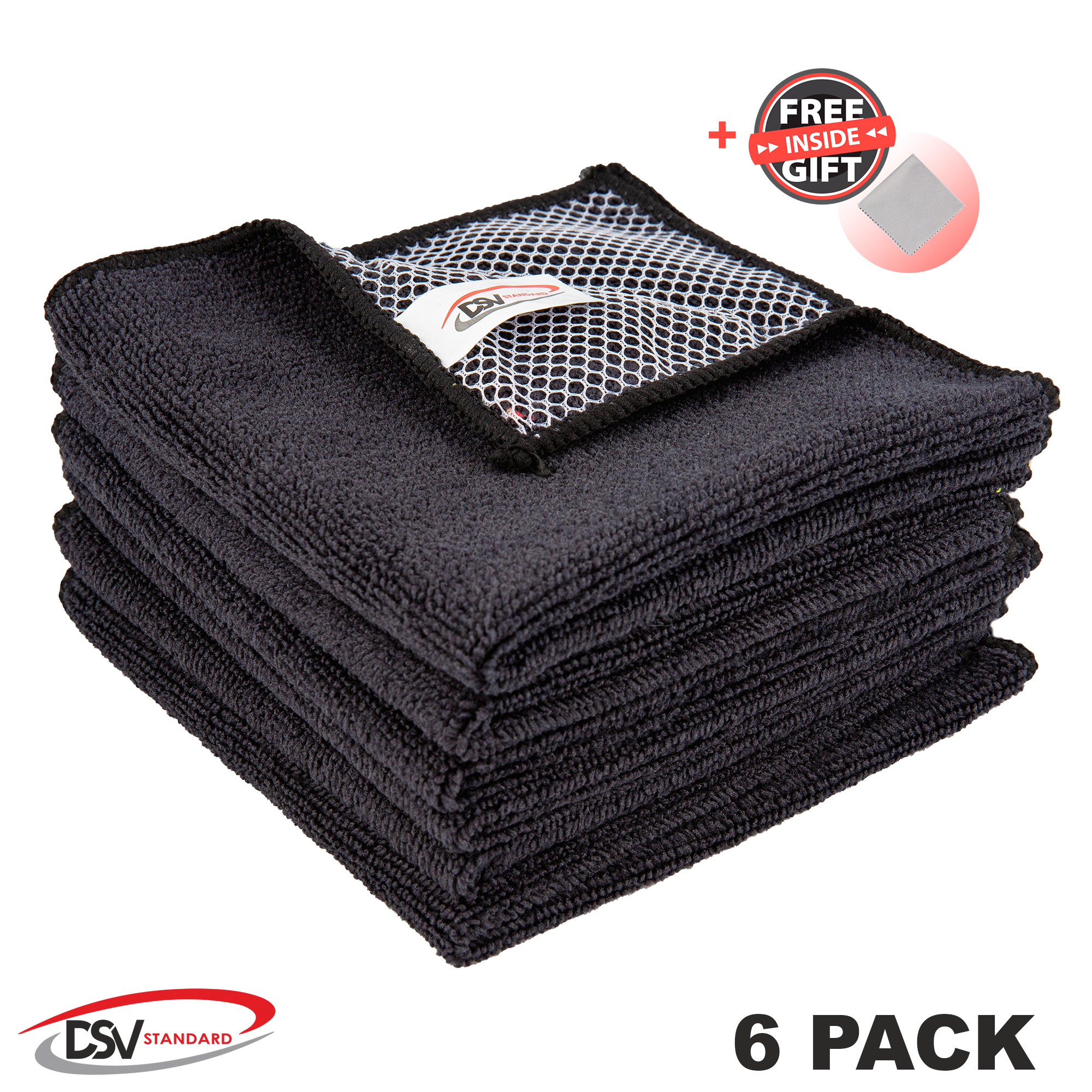 DSV Standard Microfiber Cloth 6Pack, 11.8"x11.8" Cleaning Rags