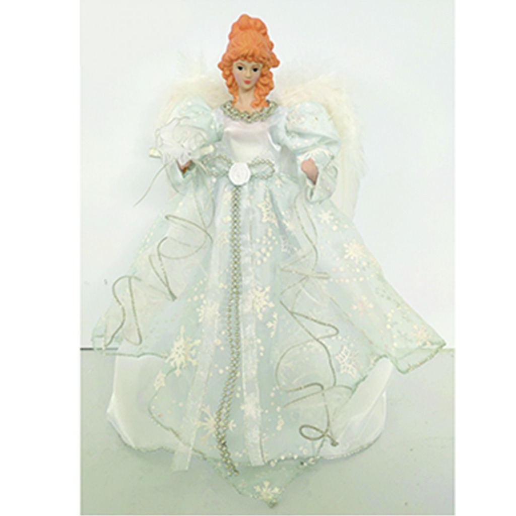 Santa's White and Silver Angel Christmas Tree Topper 14 Inch