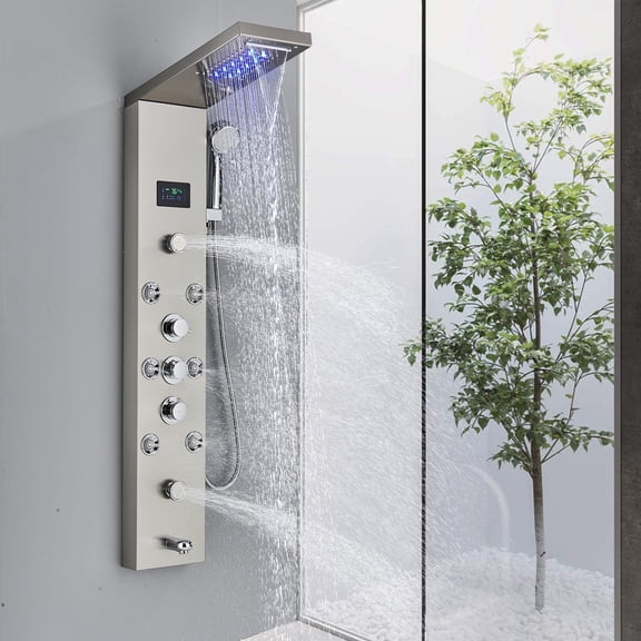 Stainless steel Shower Panel Tower LED Rain Waterfall Massage System Faucet set