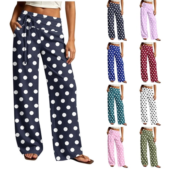 Women's Wide Leg Sweatpants with Pockets Polka Dot Baggy Side Drawstring Athletic Lounge Pants