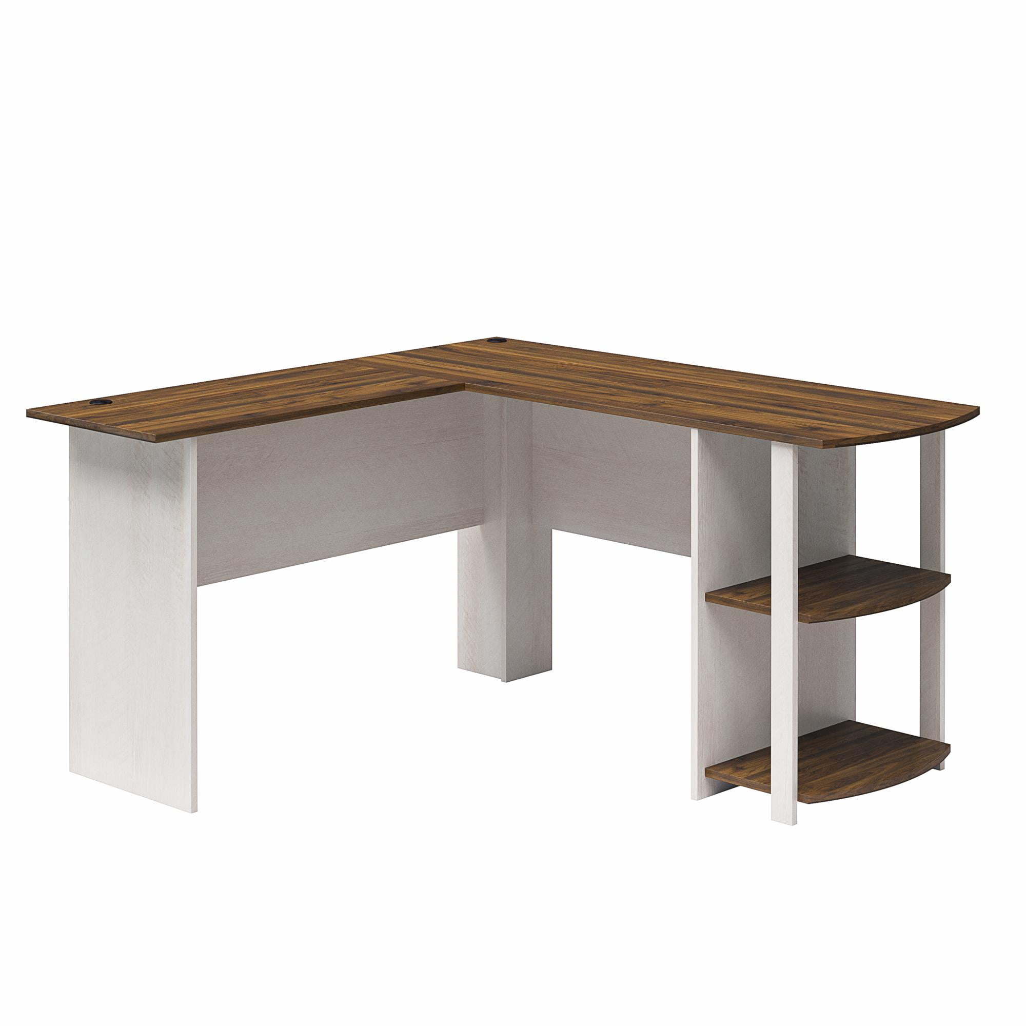 Ameriwood Home L Shaped Desk with Side Storage, Magnolia Oak/Columbia Walnut