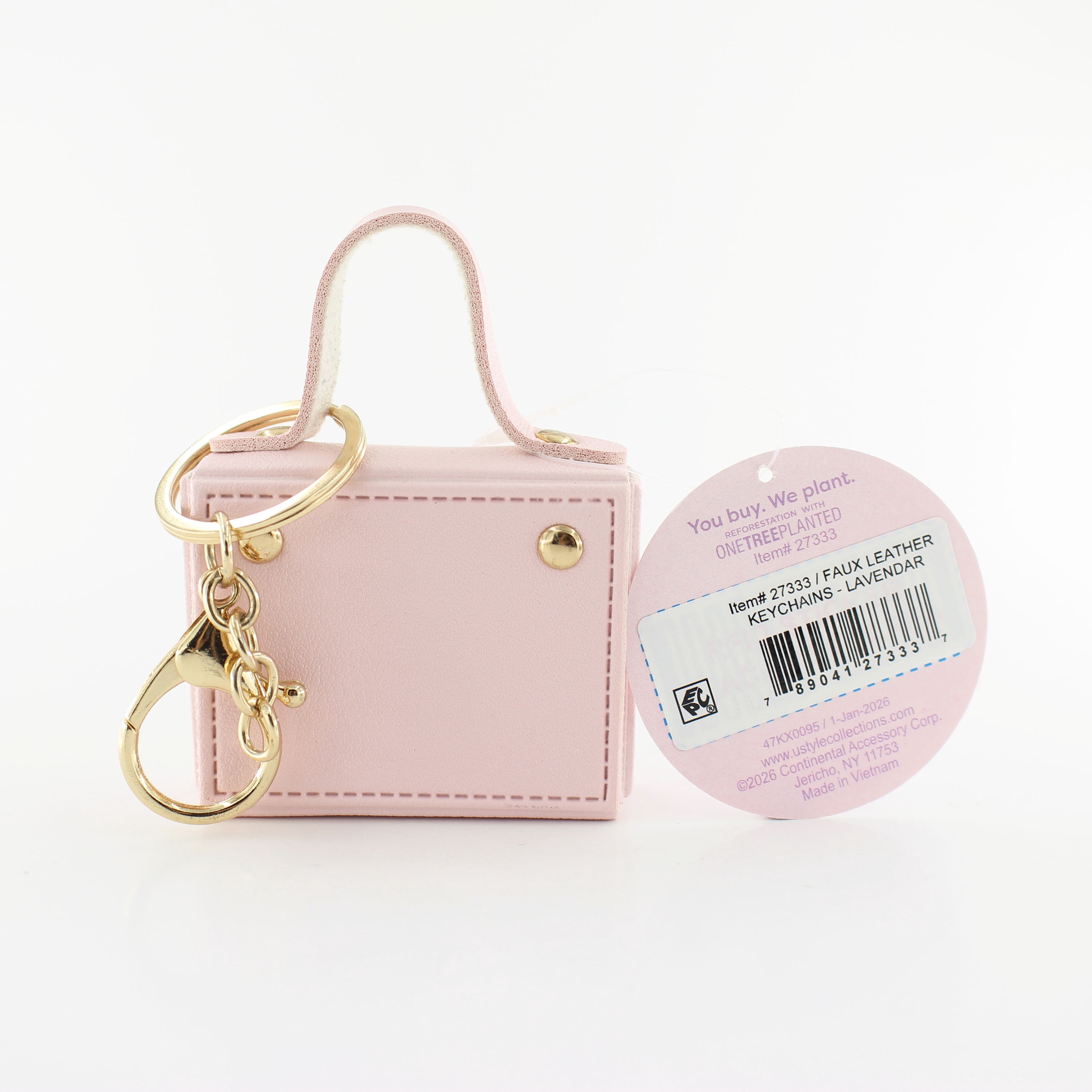 U Style Mini Purse Keychain, Faux Leather, Light Pink, 2.5" x 1" x 2"