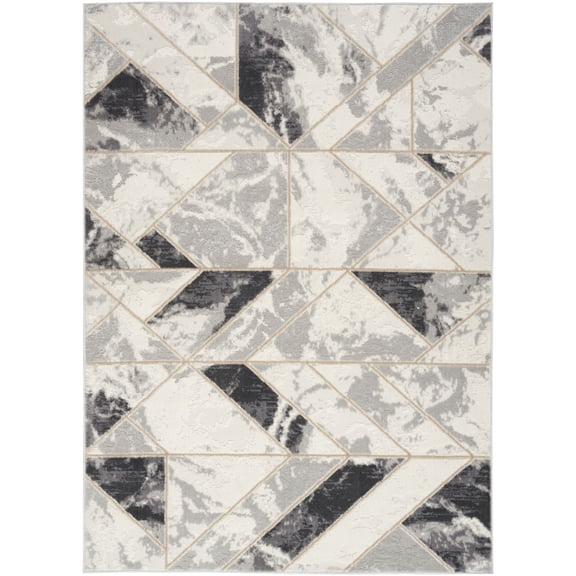 Nourison Elation Ivory/Grey 5'3" x 7'3" Area Rug, Modern, Geometric, Bed Room, Living Room, Dining Room, Kitchen, Easy Cleaning, Non Shedding,