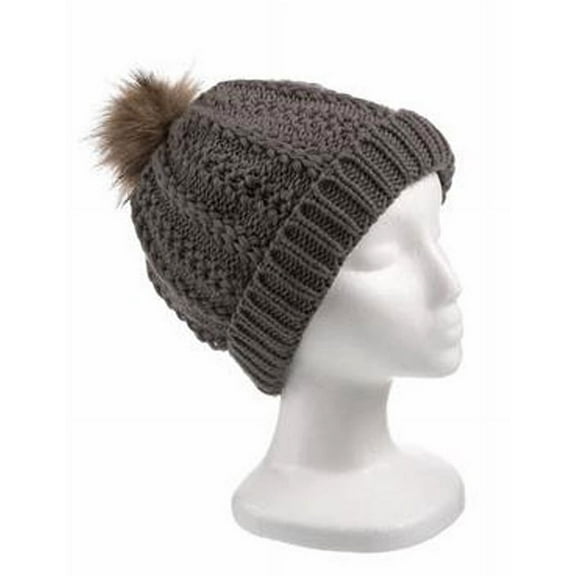 Gray Colored Faux Fur Winter Beanie - By Ganz