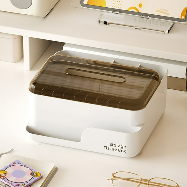 Caja rectangular de plástico blanco para pañuelos con espacio para guardar el control remoto y bolígrafos. Organizador de escritorio para baño,cocina y oficina (1 unidad). Rkxzt