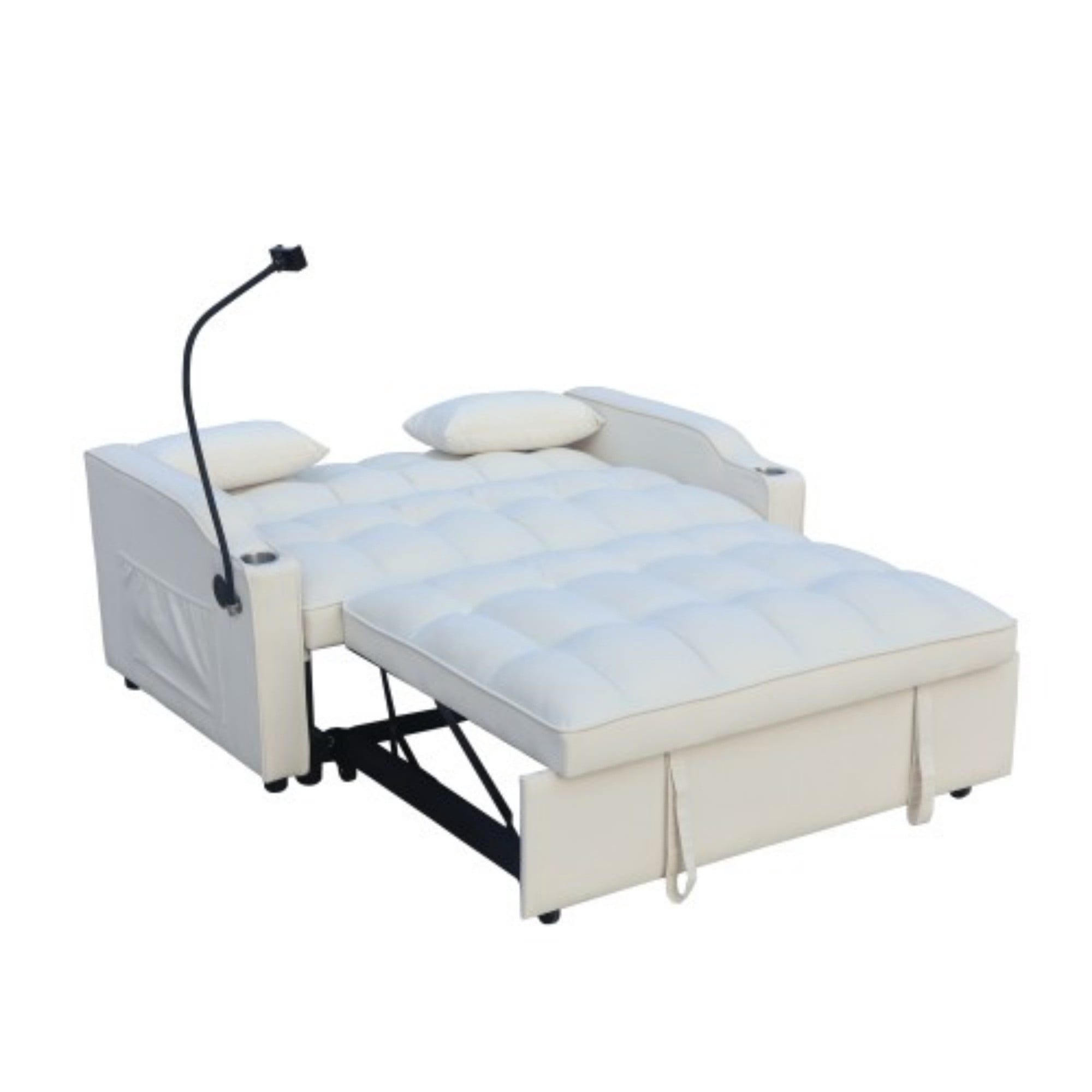 Velvet Loveseat Sofa Bed, 3-in-1 Convertible Sleeper Couch with USB Ports & Pullout Bed, Beige