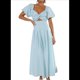 thumbnail image 1 of Vestido Bohemio de Verano para Mujer, con Escote en V, Corta, Corte A y Bolsillo. Azul S, 1 of 10