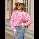 thumbnail image 5 of Suéter de Punto Afelpado para Mujer, Cuello Redondo, Larga, Estampado Floral, Suave, , Holgado, para Otoño e Invierno Rosa S, 5 of 9