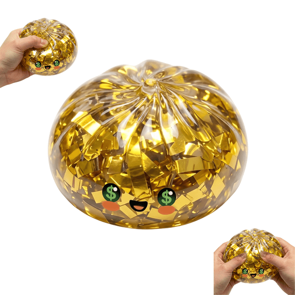 Golden Ticket Edition Dumpling Squishy, Gaint Dumpling with Steamed Box Colorful Dumplings Stress Balls Stocking Stuffers With Food Stretchy Soft Balls Crazy Dumpling for Fun
