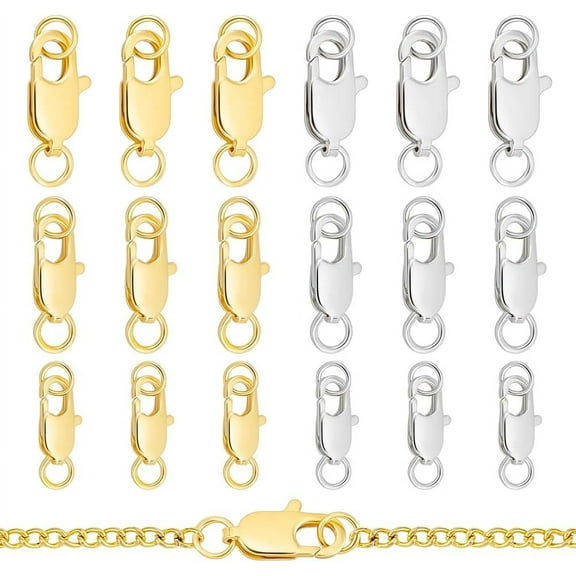 24Pcs Lobster Claw Clasp with Closed Jump Rings 6 Styles Brass Lobster Claw Clasps