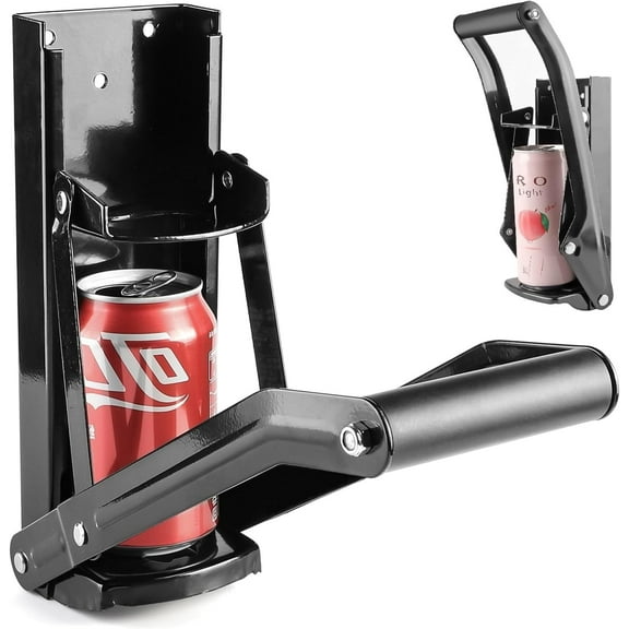 Heavy Duty Wall Mounted Can Crusher 16 oz, Aluminum Can Smasher for Recycling Soda Beer Cans, Includes Bottle Opener, Compatible 12 16 oz, Black