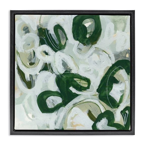 Stupell Industries Contemporary Green Hued Shapes Black Floating Frame Canvas Art, 18 x 18, by June Erica Vess