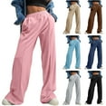 thumbnail image 5 of Chiccall Womens Wide Leg Sweatpants Casual Elastic Waist Drawstring Pleated Open Bottom Comfy Lounge Pants, 5 of 5