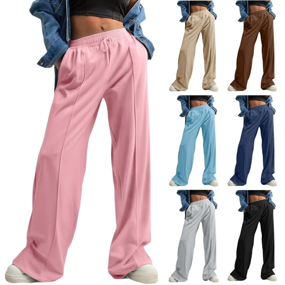 HAOTAGS Women Casual Wide Leg Pants, Loose Drawstring Elastic Waist Palazzo Pants Pink S