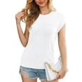 thumbnail image 5 of Uvplove 2025 Womens Cap Sleeve Top Hollow Out Knit Short Tee Shirts Tunic Pure White-M, 5 of 12