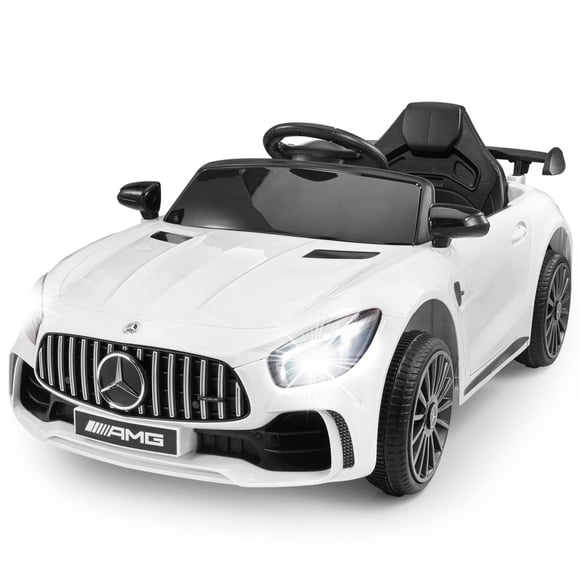 VOLTZ TOYS Licensed Mercedes-Benz AMG GTR 12V Kids Ride On Car - Electric Sports Car with Remote Control, LED Lights & Music - White