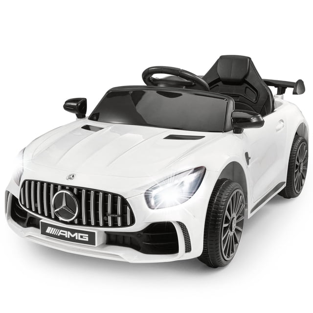 VOLTZ TOYS Voiture Électrique pour Enfants 12 V sous Licence Mercedes-Benz AMG GTR - Voiture de Sport Électrique avec Télécommande, Lumières DEL et Musique - Blanc
