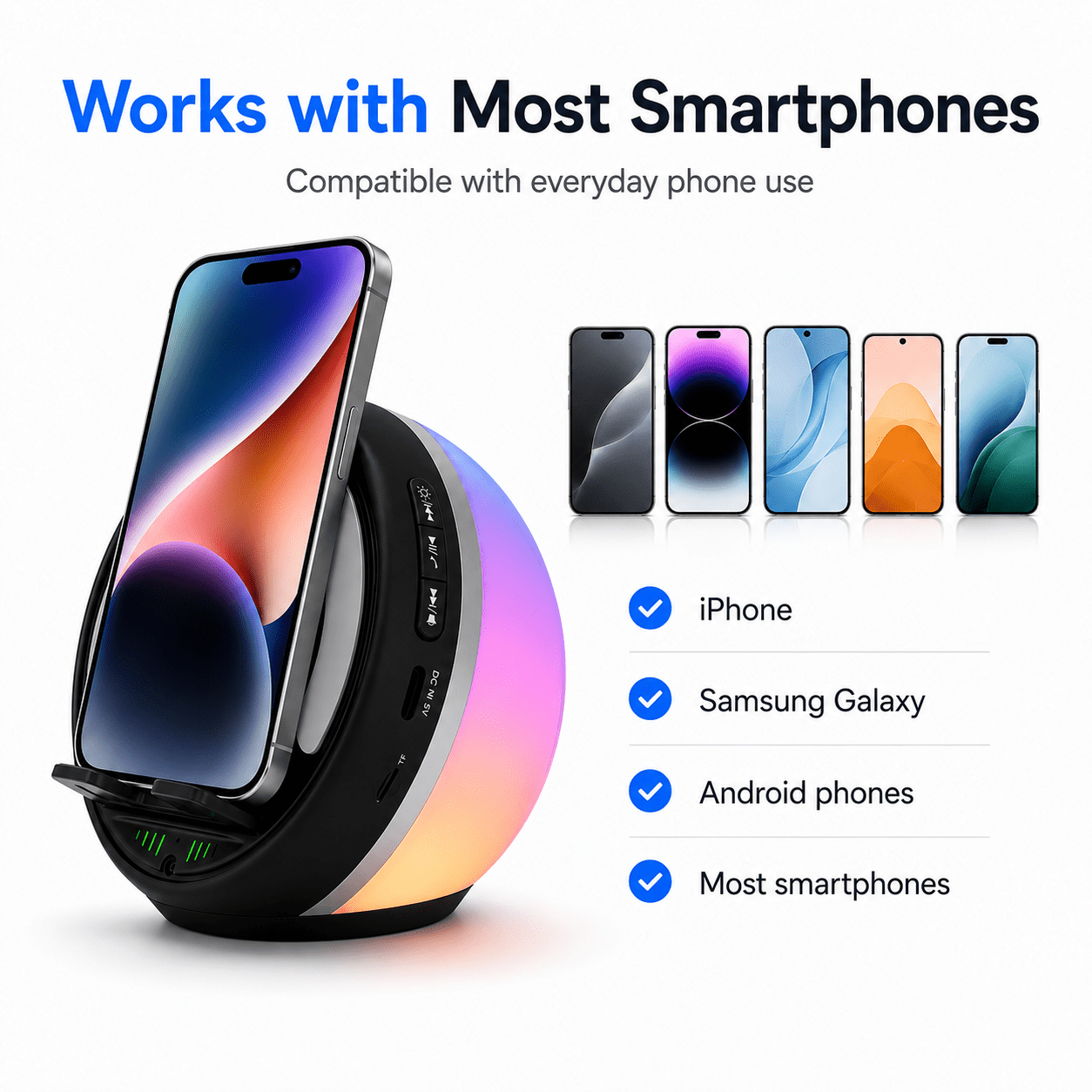 JDMEOPD 5-in-1 Induction Speaker Phone Stand with RGB Night Light, Rechargeable Bluetooth Desk Speaker, Gift for Men Women