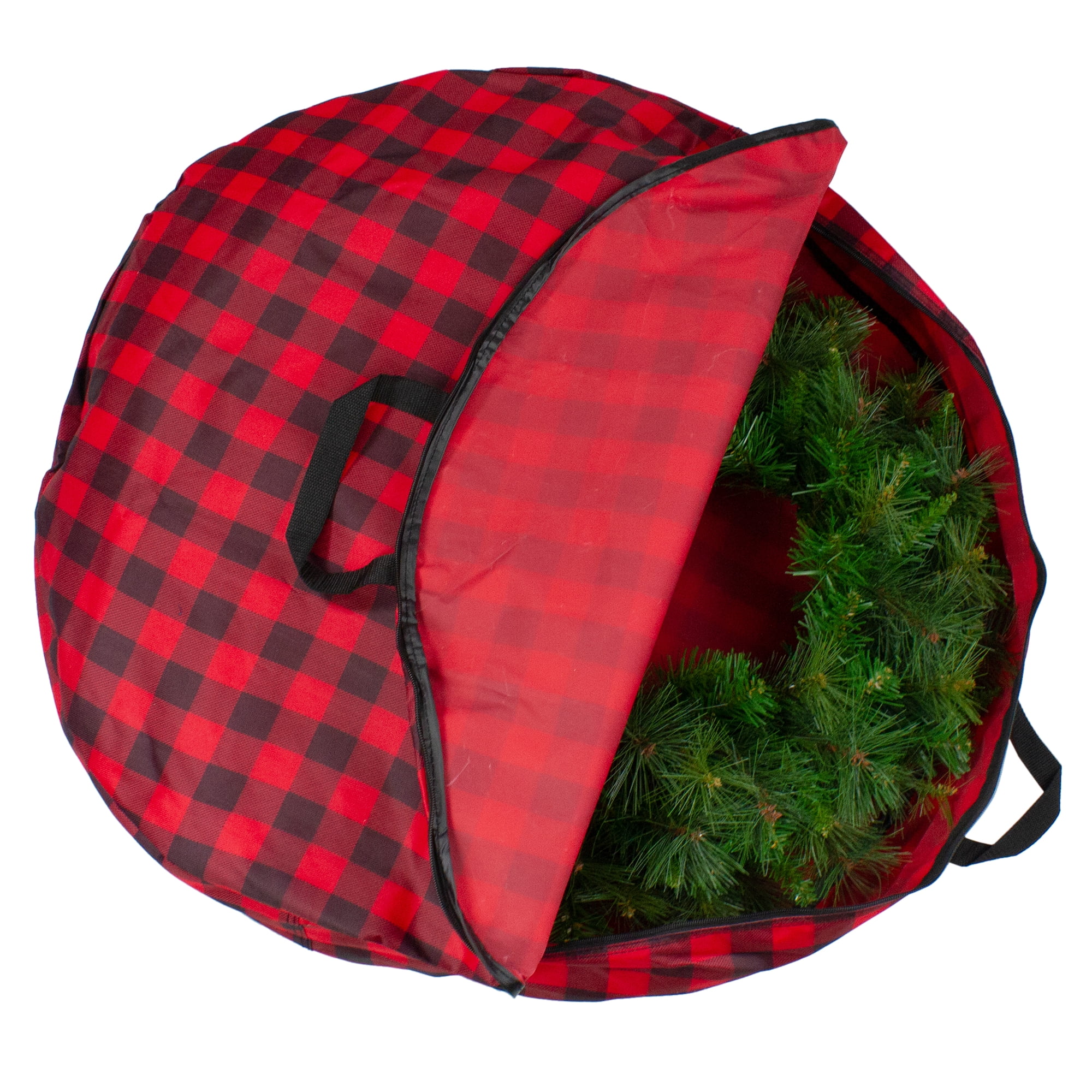 24 inch Farmhouse Christmas Teardrop Swag for Front door Buffalo Plaid Red and Black Check