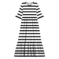 thumbnail image 4 of Girls Striped Dresses Kids Toddler Casual Short Sleeve Maxi Dress with Pockets White 5-6 Years, 4 of 7